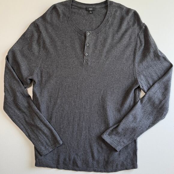 VINCE | Gray Cotton Cashmere Blend Men's Henley Long Sleeve Sweater Extra Large - Picture 1 of 5